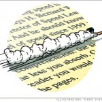 Yellow Page with text, superman speeding over text cloud of dust