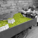 Istanbul Turkey street vendor selling Sour plums Black and White